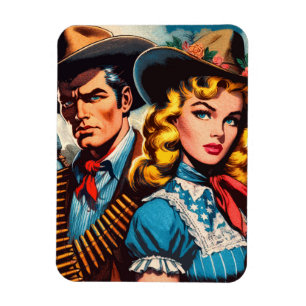 Wild West Couple Retro Comic Magnet