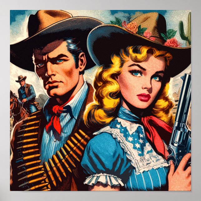 Wild West Couple Retro Comic Poster (Vorne)