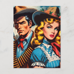Wild West Couple Retro Comic Postkarte