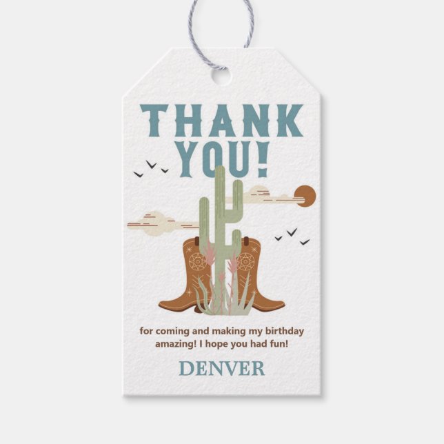 Wild West Cowboy Birthday Party Danke für Ihre Unt Geschenkanhänger (Vorderseite)