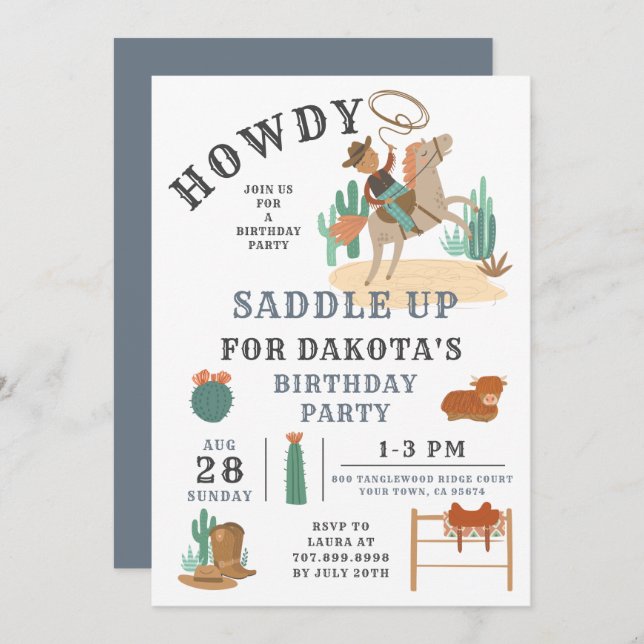 Wild West Cowboy Boy Birthday Einladung (Vorne/Hinten)