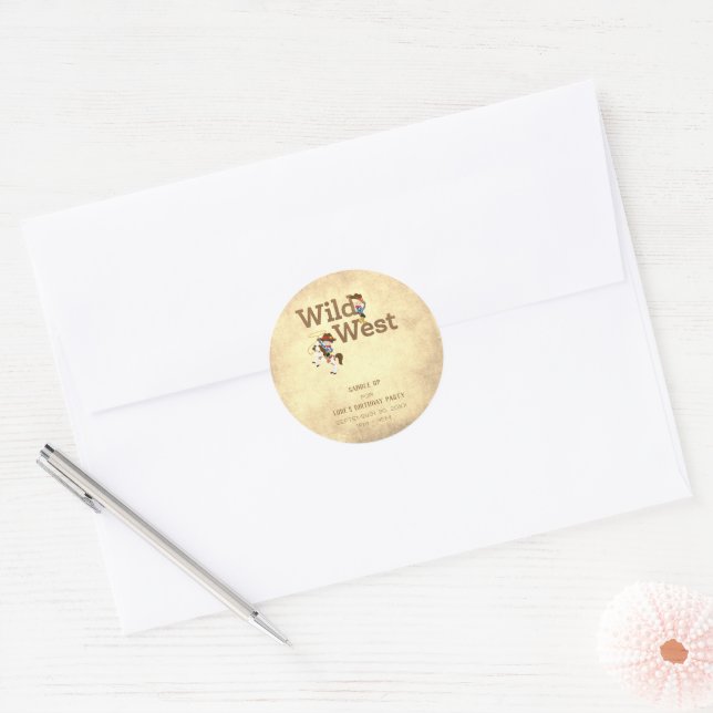 Wild West Cowboy Cowgirl Child's Birthday Runder Aufkleber (Umschlag)