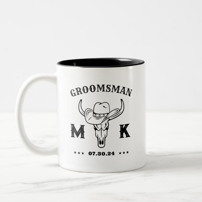 Wild West Cowboy Personalisierte Trauzeugen Monogr Zweifarbige Tasse (Links)