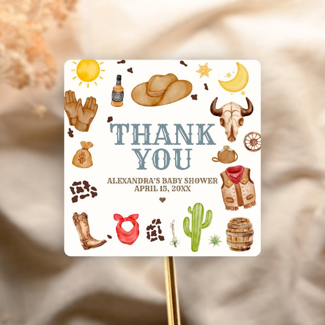 Wild West Cowboy Rodeo Baby Shower Quadratischer Aufkleber (Cowboy Western Rodeo Ranch Baby Shower Sticker)