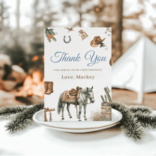 Wild West Cowboy Rodeo Erster Geburtstag Dankeskarte