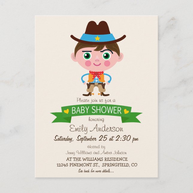 Wild West Cowboy Theme Baby Shower Einladungspostkarte (Vorderseite)