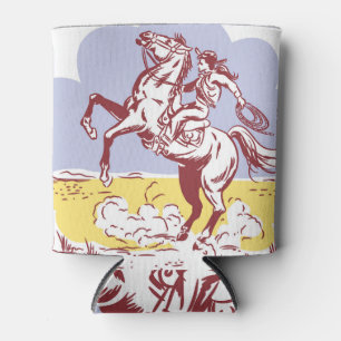 Wild West Cowgirl: Vintage Linie Zeichnend. Dosenkühler
