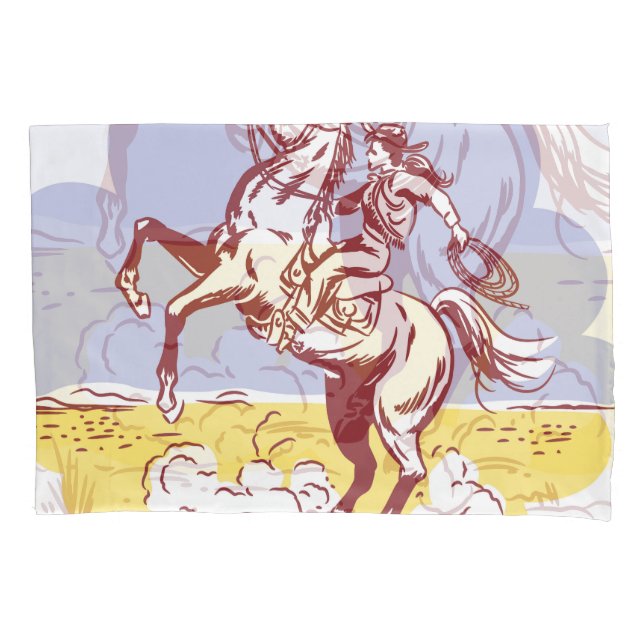 Wild West Cowgirl: Vintage Linie Zeichnend. Kissenbezug (Vorderseite)