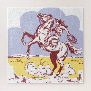 Wild West Cowgirl: Vintage Linie Zeichnend. Puzzle