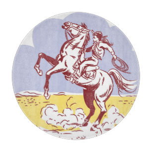 Wild-West-Cowgirl: Vintage-Linienzeichnung. Schneidebrett