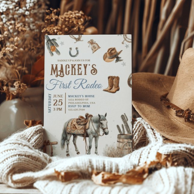 Wild West First Rodeo Cowboy Birthday Western Einladung (Von Creator hochgeladen)