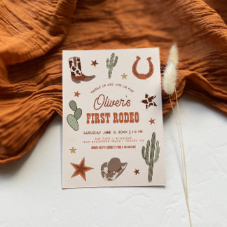 Wild West First Rodeo Erste Geburtstagsparty Einladung