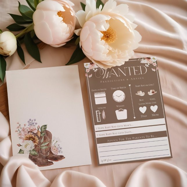 Wild West Gewollt Game Card Einladung (Wild West Wanted Predictions & Advice Game Card)