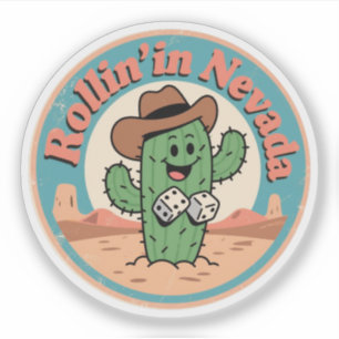 Wild West Meets Vegas_ Nevada Cactus Vintag Charm Aufkleber
