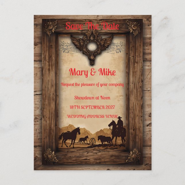 Wild West Novelty Wedding Einladung (Vorderseite)
