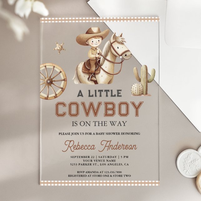 Wild West Ranch Rodeo Little Cowboy Baby Shower Acryleinladungen (Von Creator hochgeladen)
