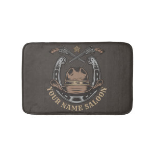 Wild West Revolver Horseshoe Western Cowboy Saloon Badematte