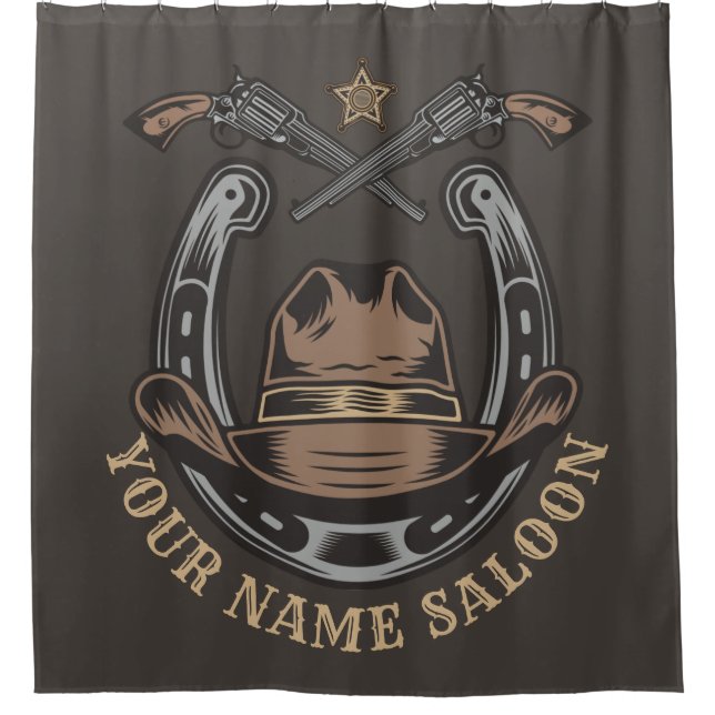 Wild West Revolver Horseshoe Western Cowboy Saloon Duschvorhang (Vorderseite)