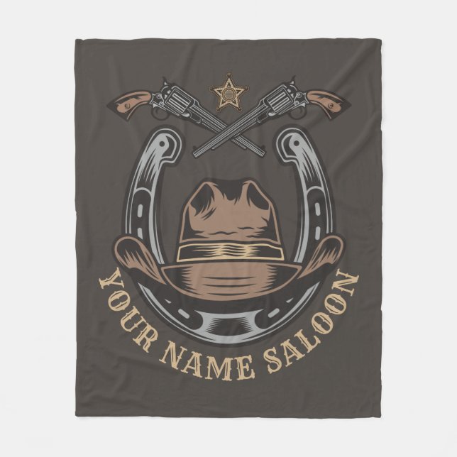 Wild West Revolver Horseshoe Western Cowboy Saloon Fleecedecke (Vorderseite)