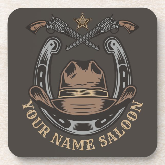 Wild West Revolver Horseshoe Western Cowboy Saloon Getränkeuntersetzer (Vorderseite)