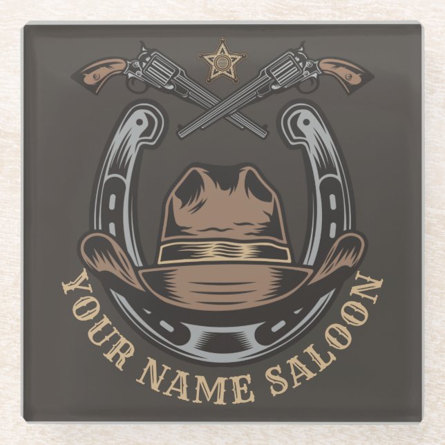 Wild West Revolver Horseshoe Western Cowboy Saloon Glasuntersetzer (Vorderseite)