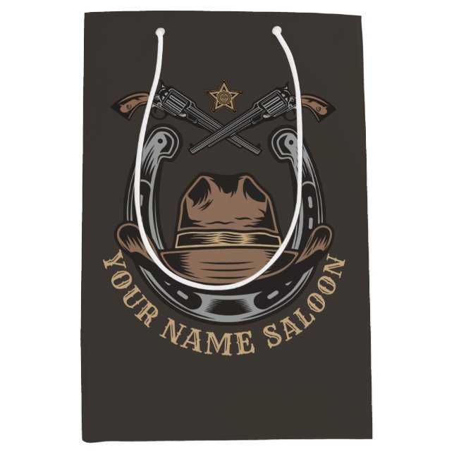 Wild West Revolver Horseshoe Western Cowboy Saloon Mittlere Geschenktüte (Vorderseite)