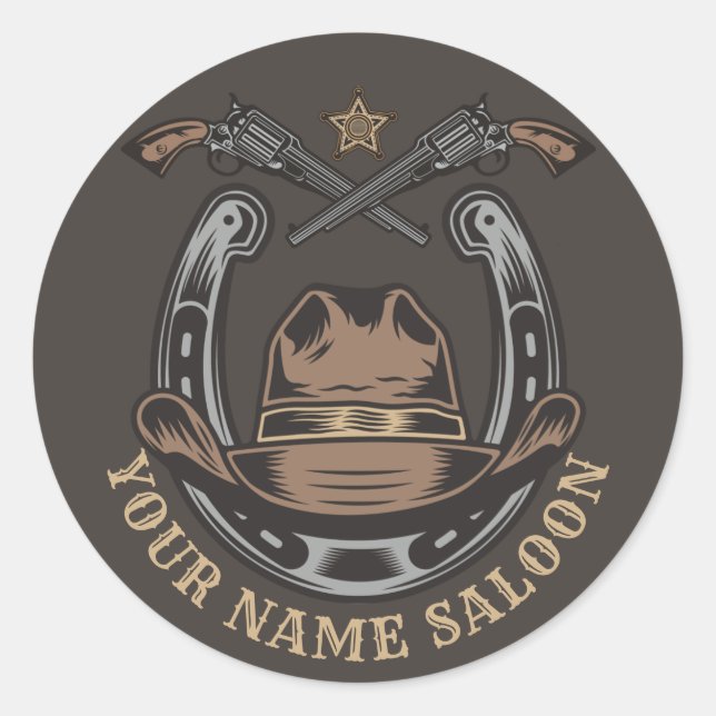 Wild West Revolver Horseshoe Western Cowboy Saloon Runder Aufkleber (Vorderseite)