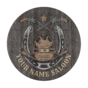 Wild West Revolver Horseshoe Western Cowboy Saloon Schneidebrett