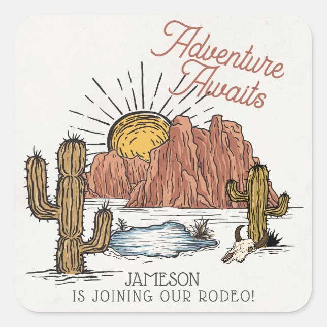 Wild West Rodeo Baby Shower Quadratischer Aufkleber (Vorderseite)