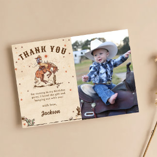 Wild West Rodeo Cowboy Birthday Foto Dankeskarte