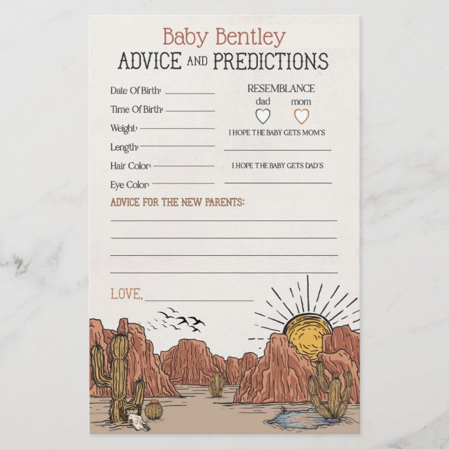 Wild West Rodeo sagt Ratschläge für Babydusche vor (Vorderseite)