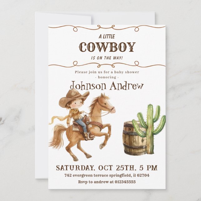 Wild West Rodeo Wester CowBoy Baby Shower Einladung (Vorderseite)