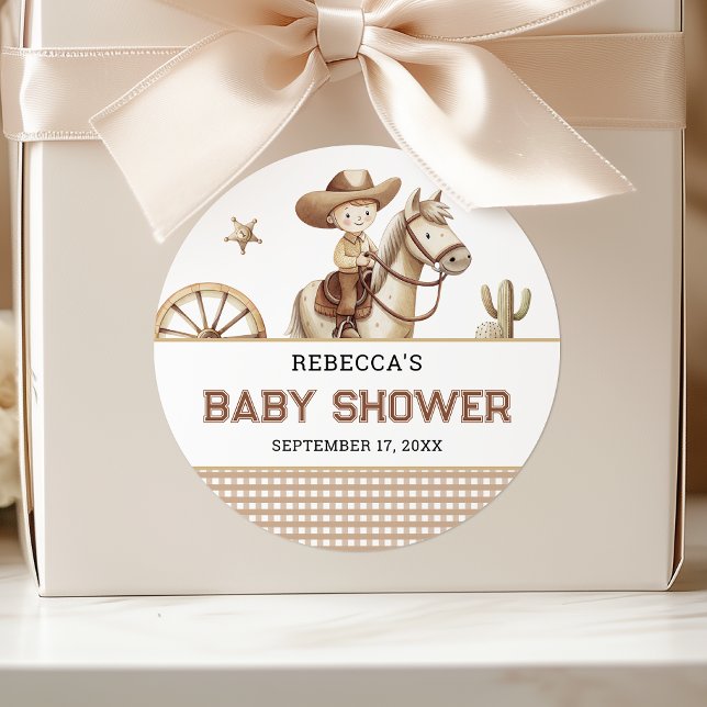 Wild West Rodeo Western Little Cowboy Baby Shower Runder Aufkleber (Von Creator hochgeladen)