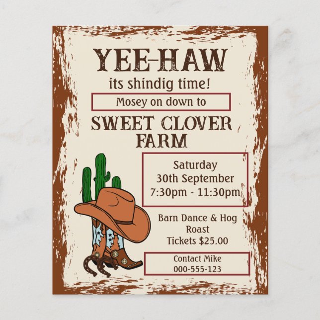 Wild West Rustic Cowboy Western Party Flyer (Vorne)