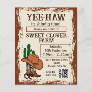 Wild West Rustic Cowboy Western Party QR Code Flyer