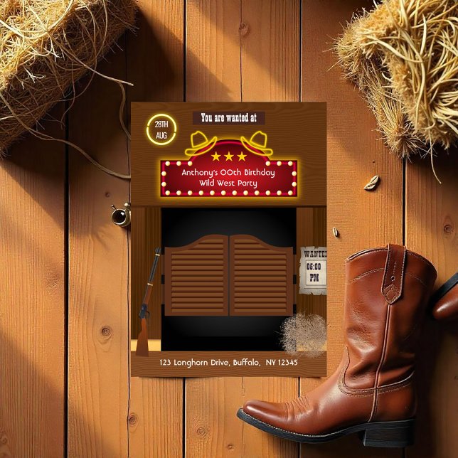 Wild West Saloon Birthday Party Foto Einladung (Wild West Saloon Birthday Party Photo Invitation)