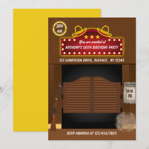 Wild-West-Themen-Neon-Geburtstagsfeier-Einladung Einladung