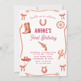 Wild West Vintag Cowgirl 1. Rodeo Geburtstag Einladung