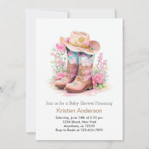 Wild West Watercolor Adventure Cowgirl Baby Shower Einladung