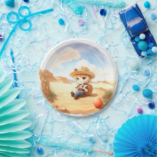 Wild West Watercolor Celebration Boy Baby Shower Pappteller (Party)