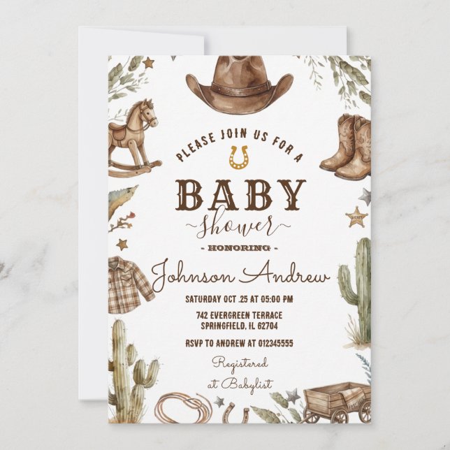 Wild West Western Baby Shower Rodeo Boy Einladung (Vorderseite)