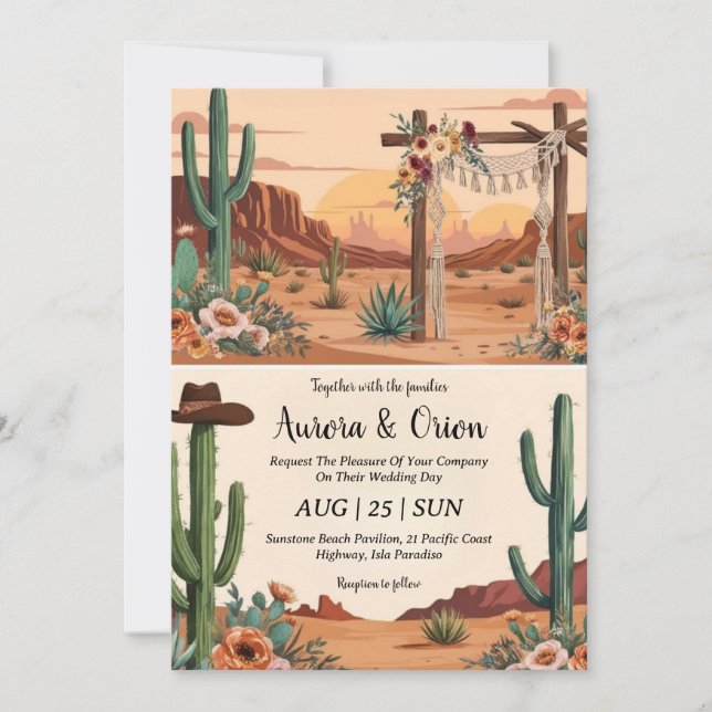 Wild West Western boho Hochzeitseinladungen Einladung (Vorderseite)