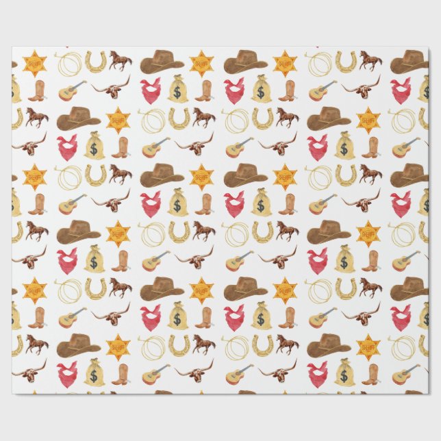 Wild West Western Country Rodeo jedes Alter Geburt Geschenkpapier (Saum)