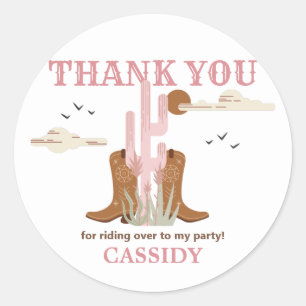 Wild West Western Cowgirl Birthday Party Danke Runder Aufkleber