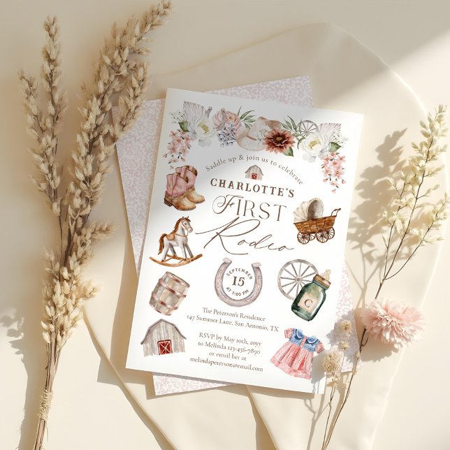 Wild West Western Cowgirl First Rodeo 1. Geburtsta Einladung (Wild West Western Cowgirl First Rodeo 1st Birthday Invitation)