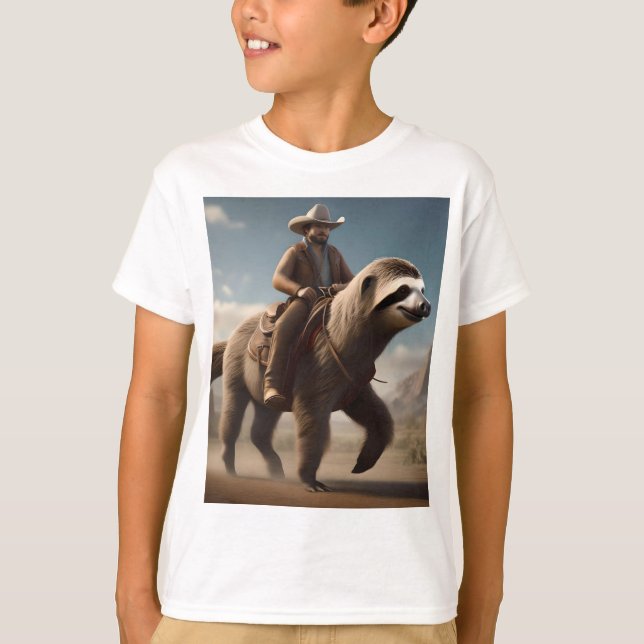 "Wild West Wonders: Cowboy Riding a Sloth Horse" T-Shirt (Vorderseite)