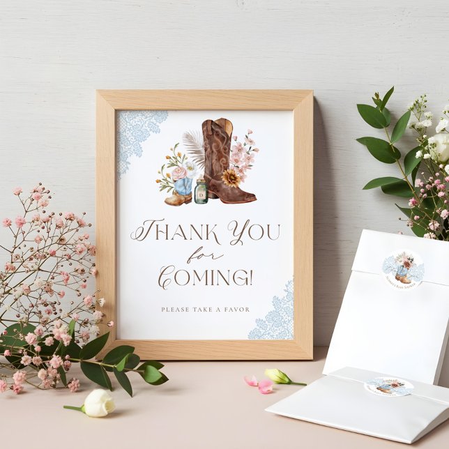Wild Western Baby Boy Dusche Vielen Dank für Ihr I Poster (Wild Western Baby Boy Shower Thank You Favor Sign)
