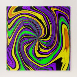 Wild Wet Paint Swirl in Green Purple and Yellow Puzzle