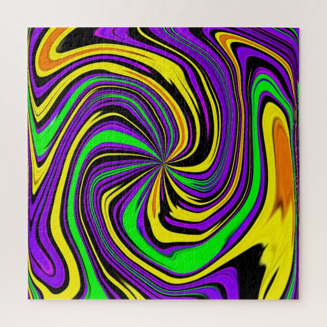 Wild Wet Paint Swirl in Green Purple and Yellow Puzzle (Vertikal)