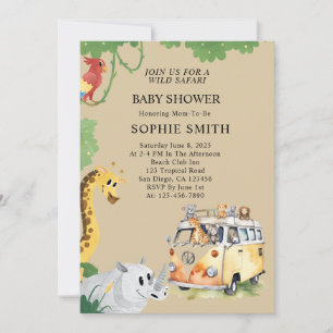 Wild Wheels Safari Animal Camper Van Baby Shower Einladung